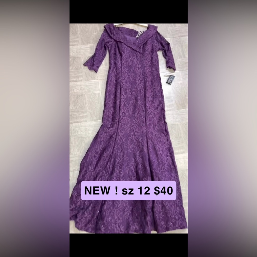 Alex Evenings Purple Lace Maxi Evening Gown